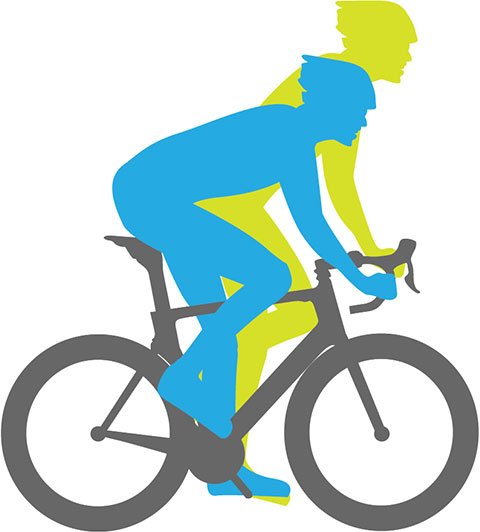 A graphic depicting seated vs standing position on a bicycle.